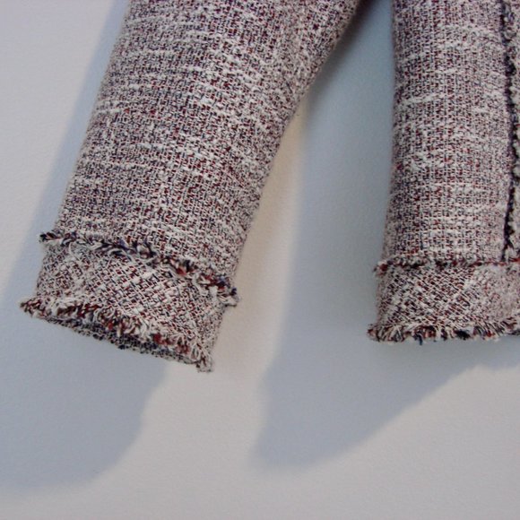 Banana Republic Tweed Linen Blend Jacket Blazer Fringe Collarless Size 4 - Picture 11 of 16